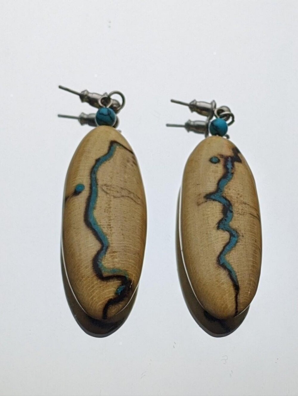 Southwestern Wooden Turquoise Inlay Dangle Earrings